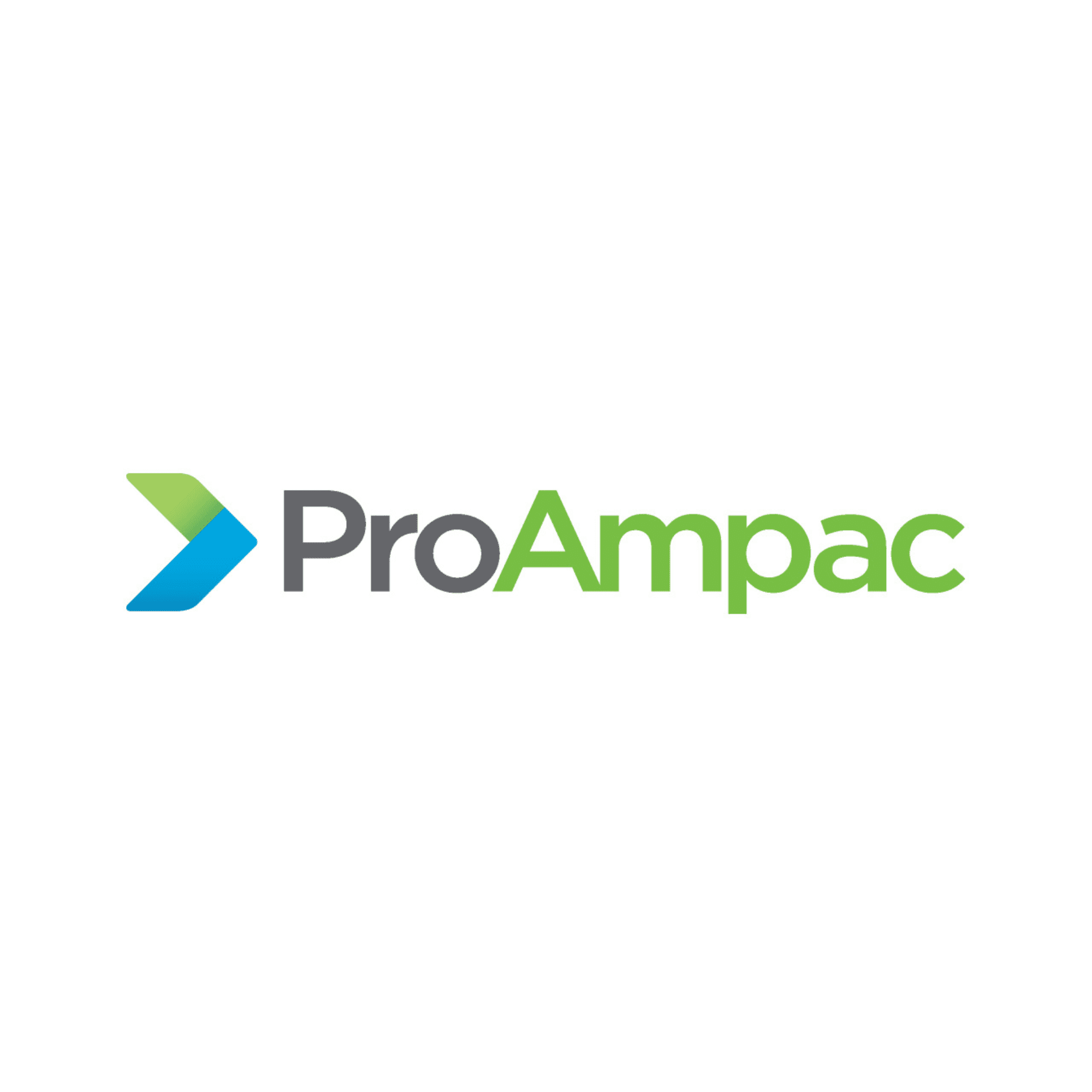 Untitled design (2) copy 3 ProAmpac logo featuring a blue and green arrow icon to the left of the company name, with "Pro" in gray and "Ampac" in green.