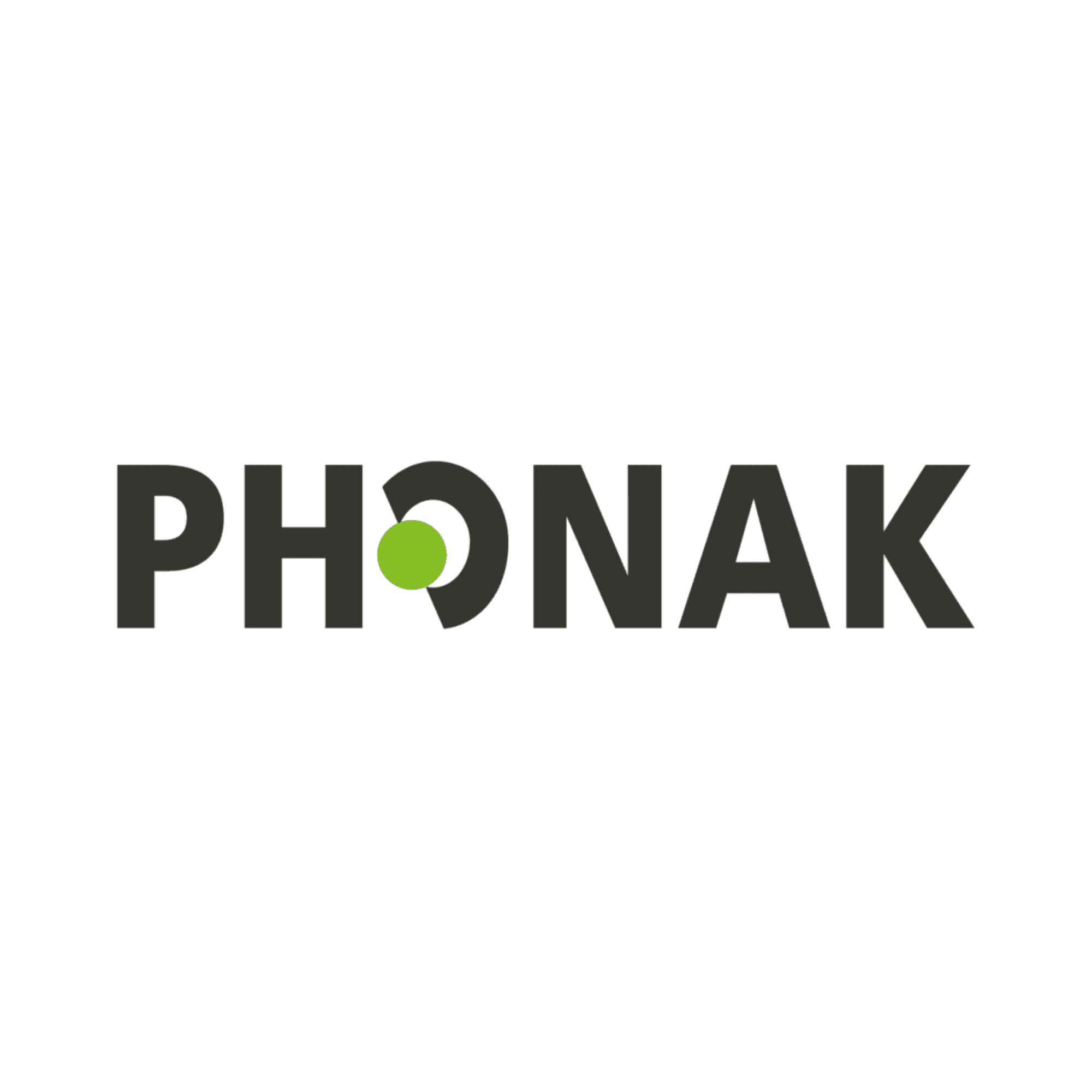 Untitled design (2) copy Phonak logo with black text and a green circle integrated into the letter "O" on a white background.