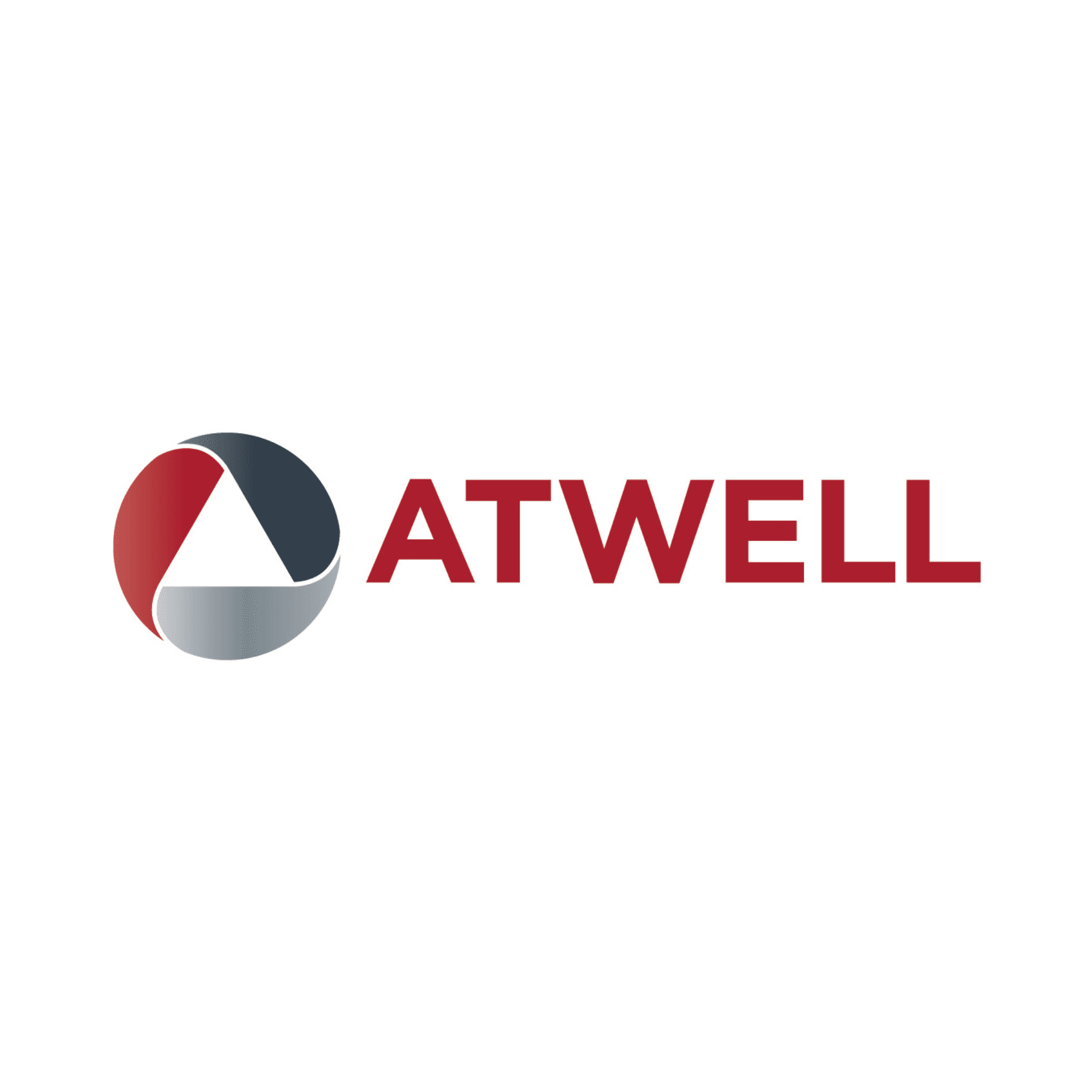 Untitled design (2) A logo with a black background featuring the text "ATWELL" next to a circular design with red, white, and gray segments.